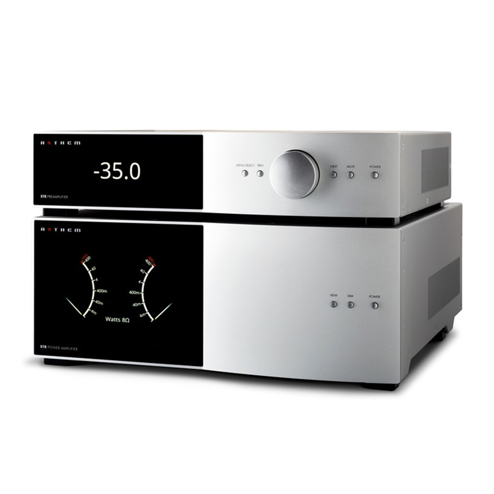 Anthem STR Pre Amplifier and Power Amplifier Silver bundle stacked together